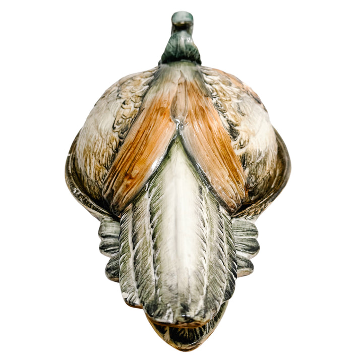 Large Italian Hand-Painted Pheasant Lidded Serving Platter