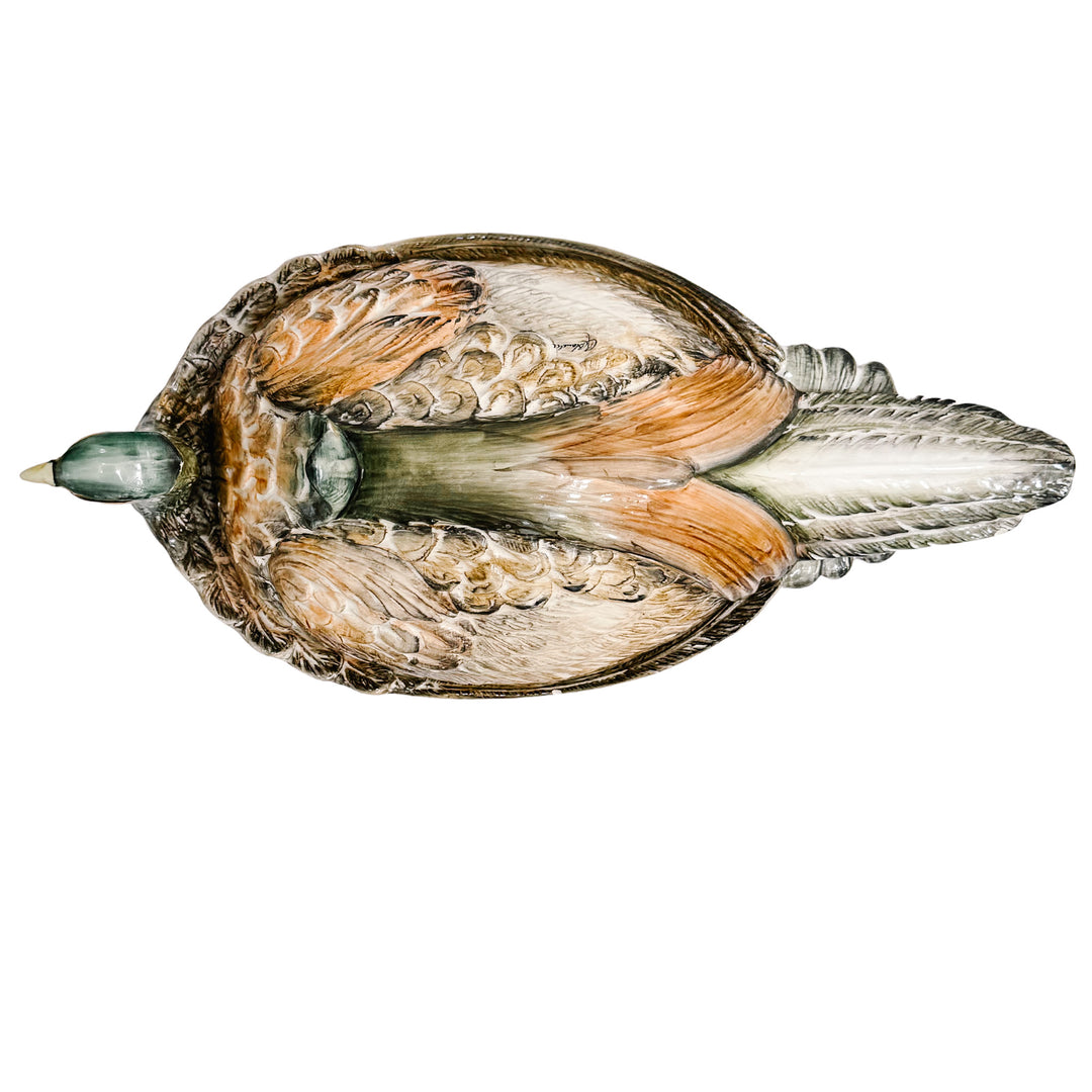 Large Italian Hand-Painted Pheasant Lidded Serving Platter