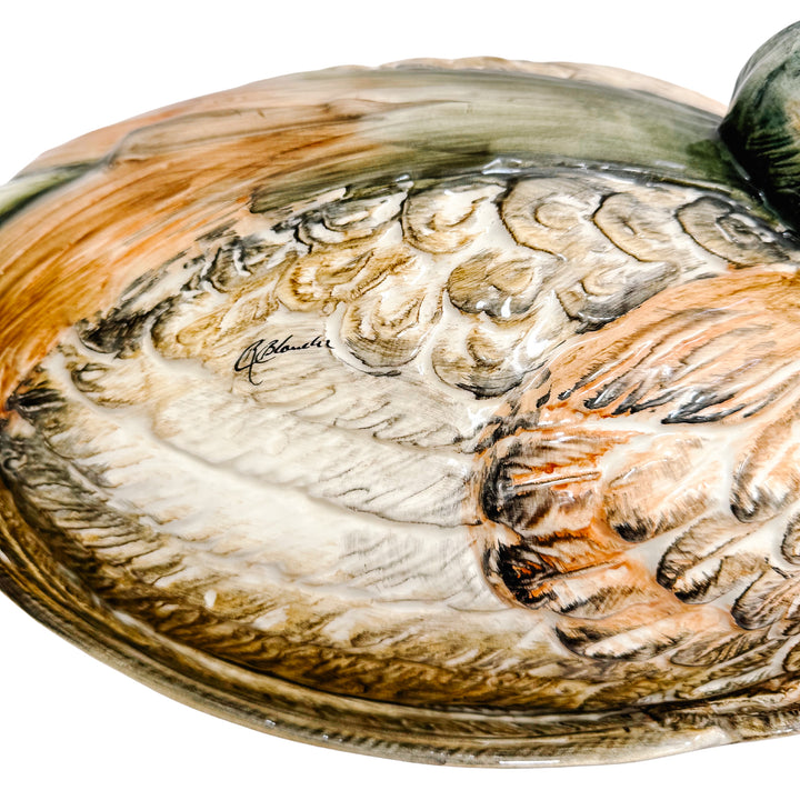 Large Italian Hand-Painted Pheasant Lidded Serving Platter