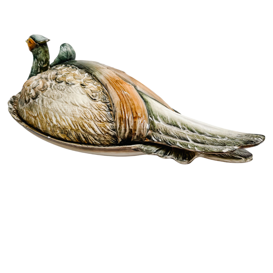 Large Italian Hand-Painted Pheasant Lidded Serving Platter