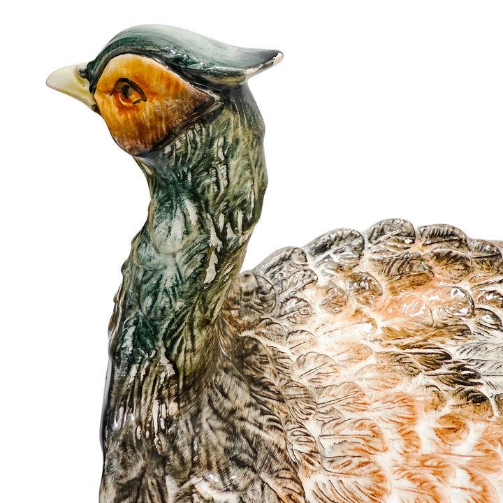 Large Italian Hand-Painted Pheasant Lidded Serving Platter