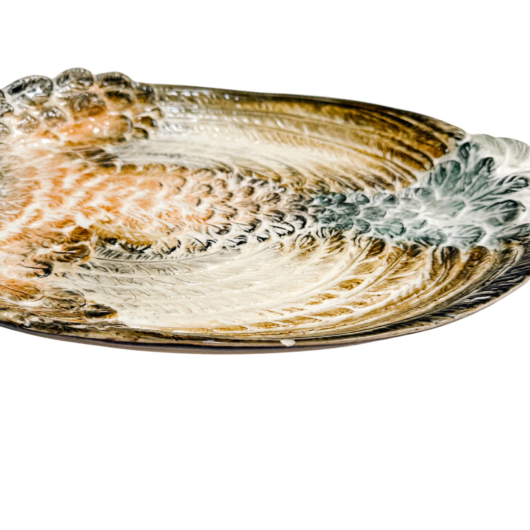 Large Italian Hand-Painted Pheasant Lidded Serving Platter