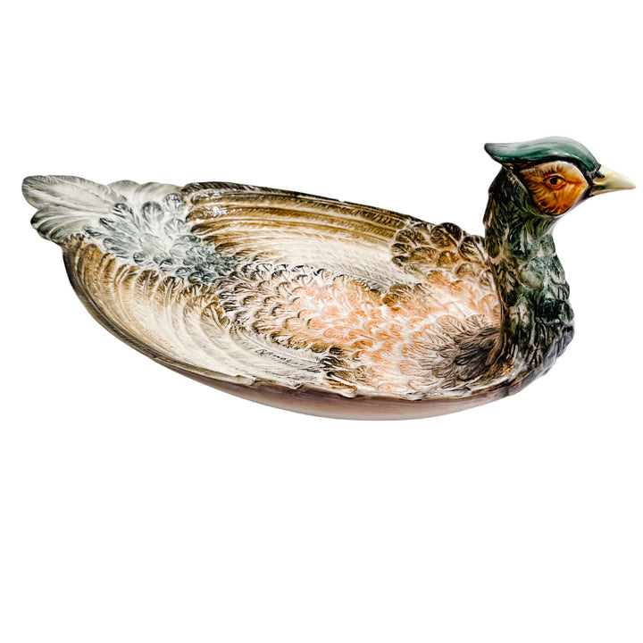 Large Italian Hand-Painted Pheasant Lidded Serving Platter
