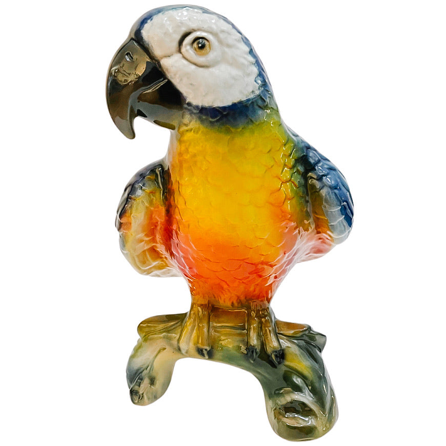 Large Italian Glazed Ceramic Perched Parrot