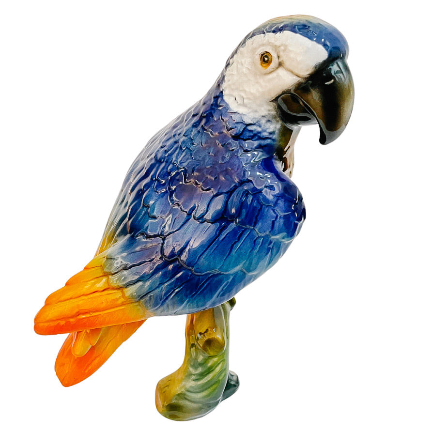 Large Italian Glazed Ceramic Perched Parrot