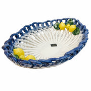 Large Italian Hand-Painted Ceramic Basket Tray With Lemons