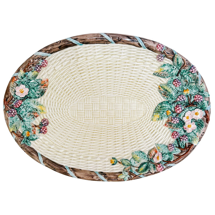 X-Large Italian Majolica Soup Tureen Set – Hand-Painted Blackberry & Basketweave Motif