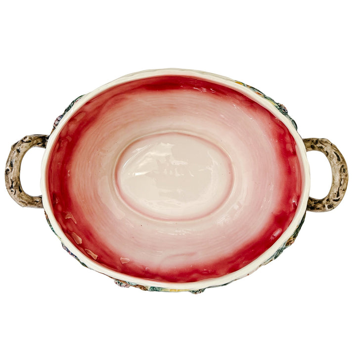 X-Large Italian Majolica Soup Tureen Set – Hand-Painted Blackberry & Basketweave Motif