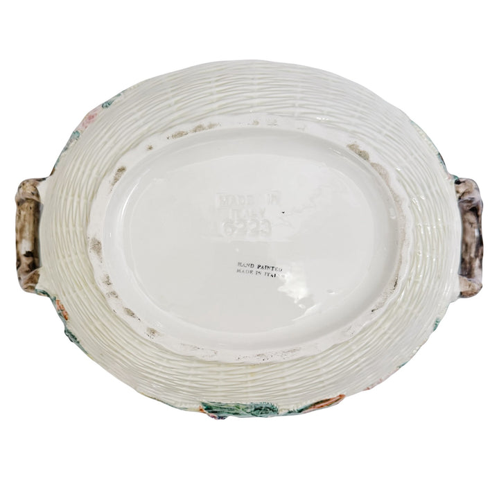 X-Large Italian Majolica Soup Tureen Set – Hand-Painted Blackberry & Basketweave Motif