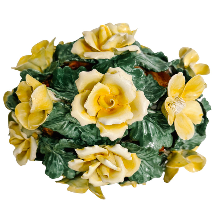 Large Italian Majolica Yellow Roses Basket Topiary Centerpiece