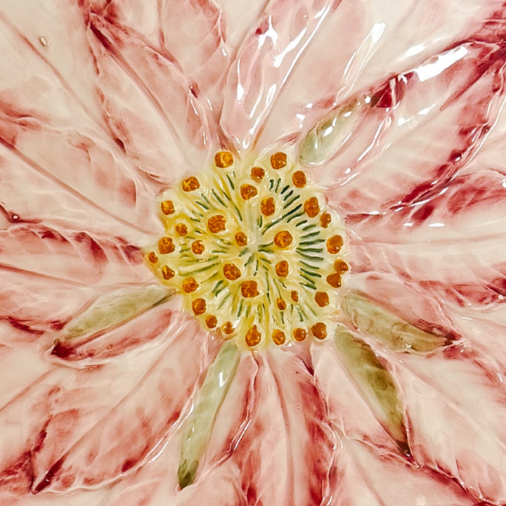 Large Nove Italy Pink Poinsettia Majolica Plate