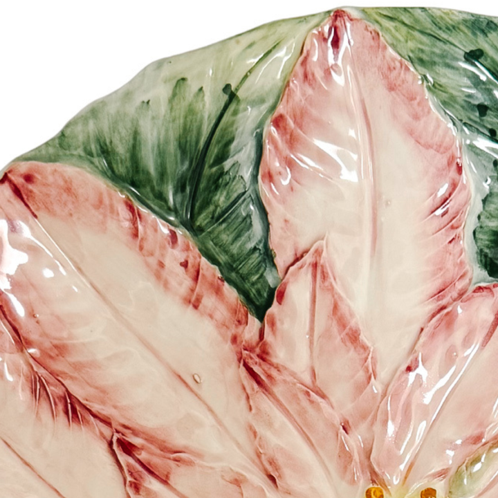 Large Nove Italy Pink Poinsettia Majolica Plate