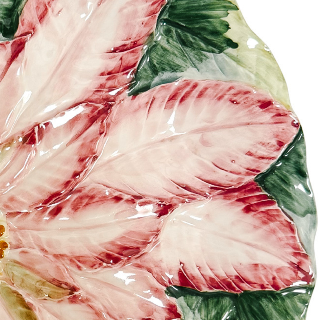 Large Nove Italy Pink Poinsettia Majolica Plate