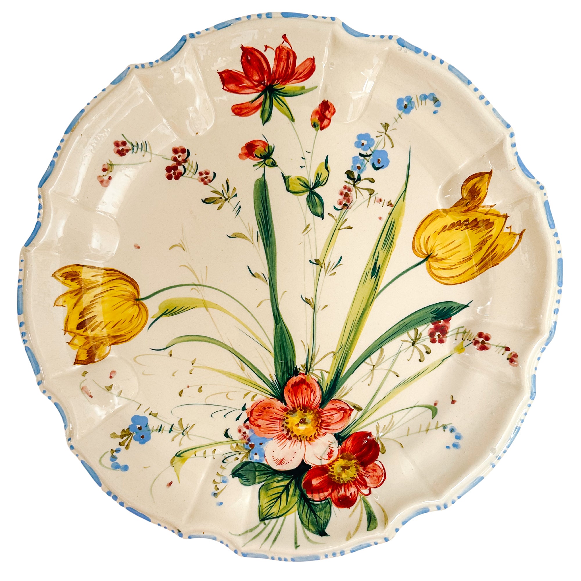 Large 1930s Italian Renaissance Majolica Floral Plate 12