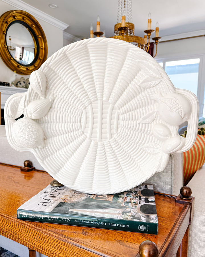 Large Italian Whiteware Basketweave & Fruit Platter