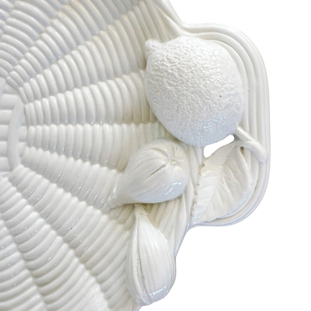 Large Italian Whiteware Basketweave & Fruit Platter