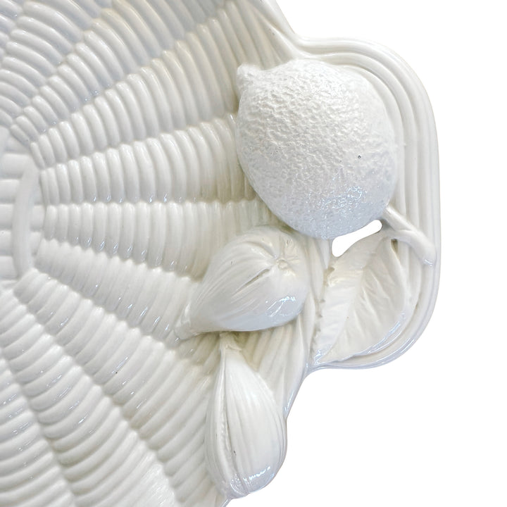Large Italian Whiteware Basketweave & Fruit Platter
