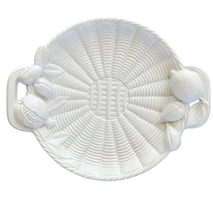 Large Italian Whiteware Basketweave & Fruit Platter