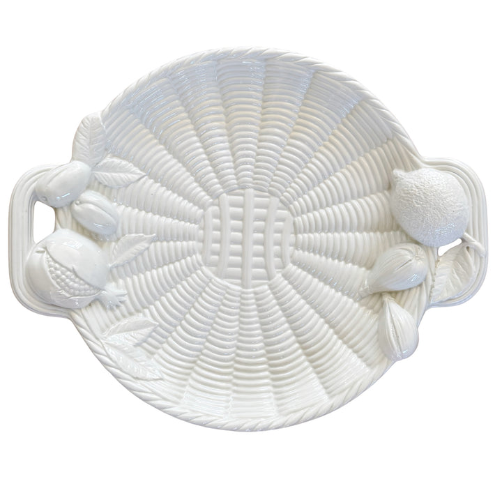 Large Italian Whiteware Basketweave & Fruit Platter