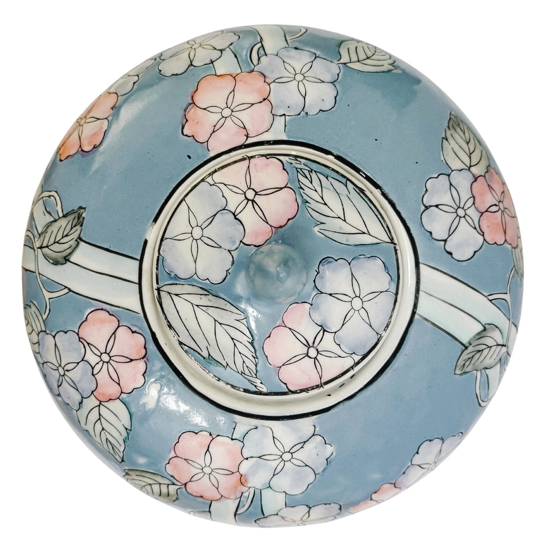 Large Chinoiserie Blue Ginger Jar with Birds of Paradise & Peonies