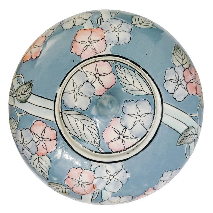 Large Chinoiserie Blue Ginger Jar with Birds of Paradise & Peonies