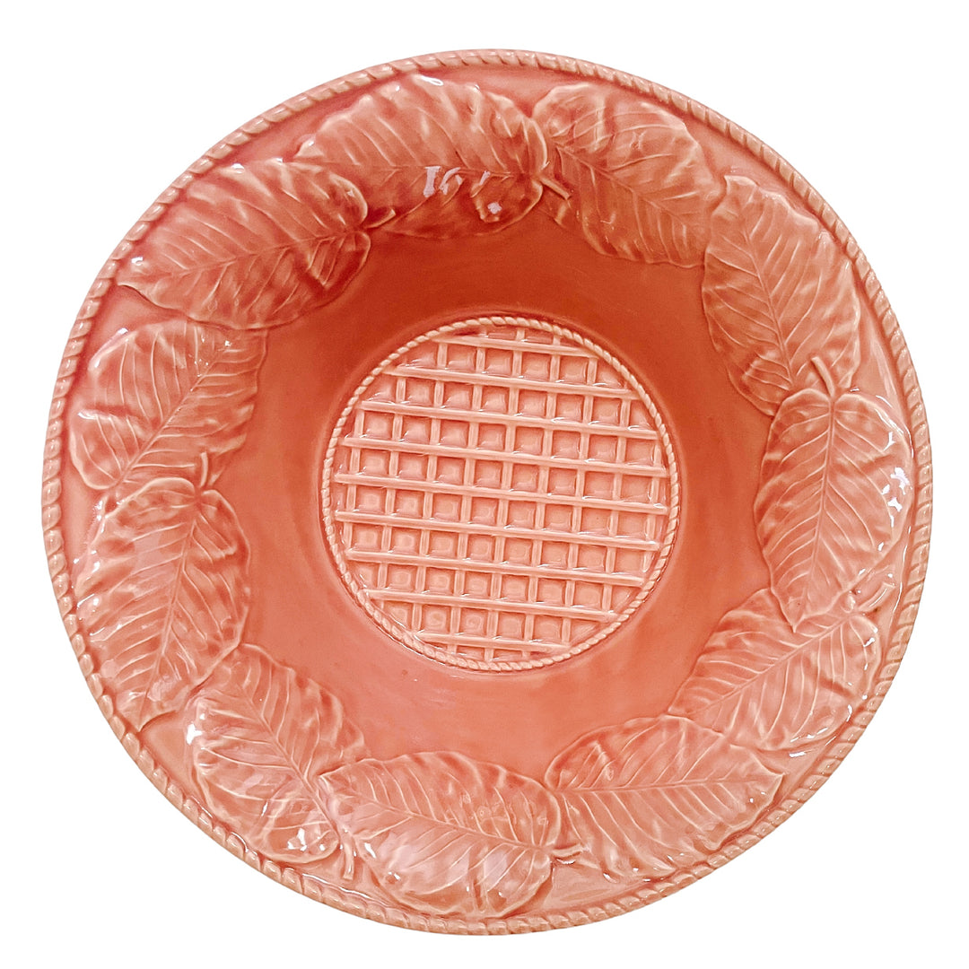 Large Pink Leaf Salad Serving Bowl by Bordallo Pinheiro