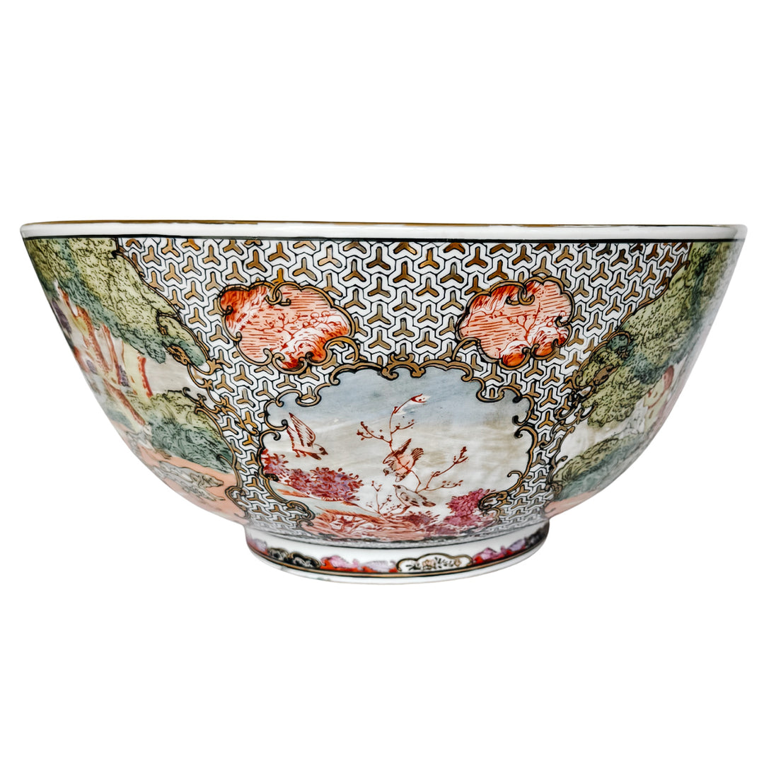 Large Porcelain Fox Hunt Punch Bowl with Carved Wood Stand (5)
