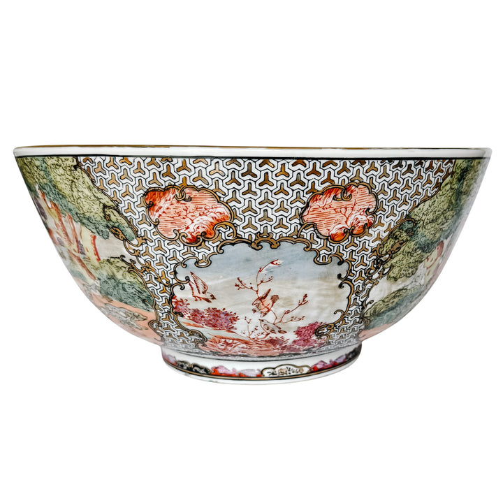 Large Porcelain Fox Hunt Punch Bowl with Carved Wood Stand (5)