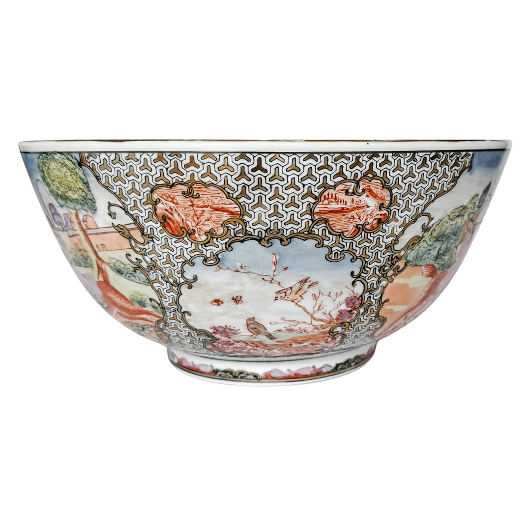 Large Porcelain Fox Hunt Punch Bowl with Carved Wood Stand (5)