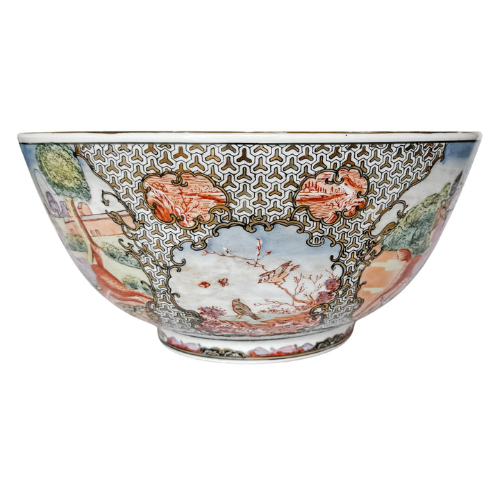 Large Porcelain Fox Hunt Punch Bowl with Carved Wood Stand (5)