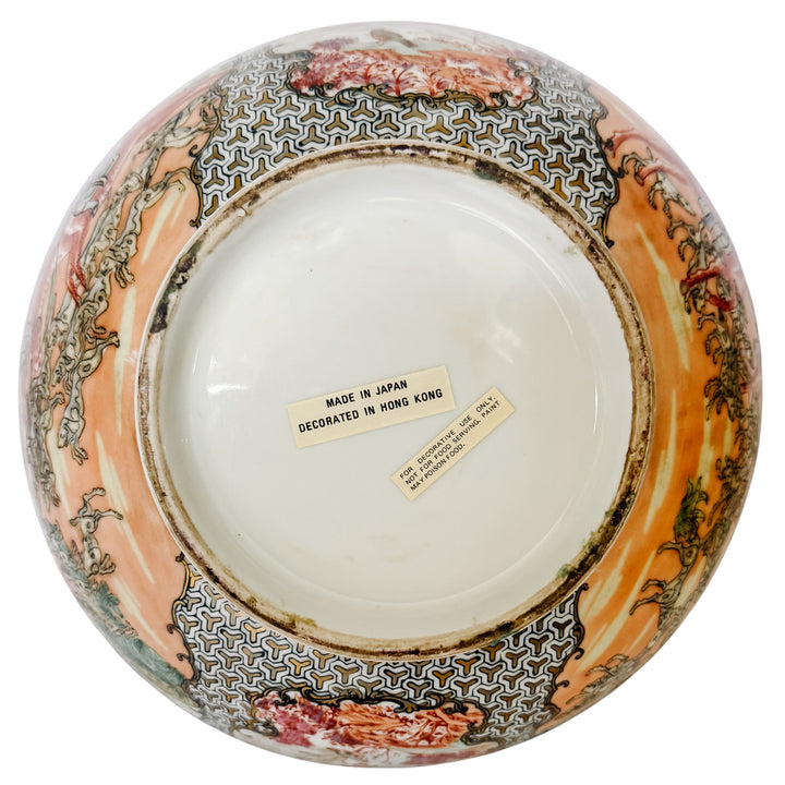 Large Porcelain Fox Hunt Punch Bowl with Carved Wood Stand (5)