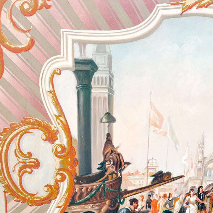 Large Scale Framed Venetian Canal Scene Neoclassical Architectural Mural Style Painting on Board
