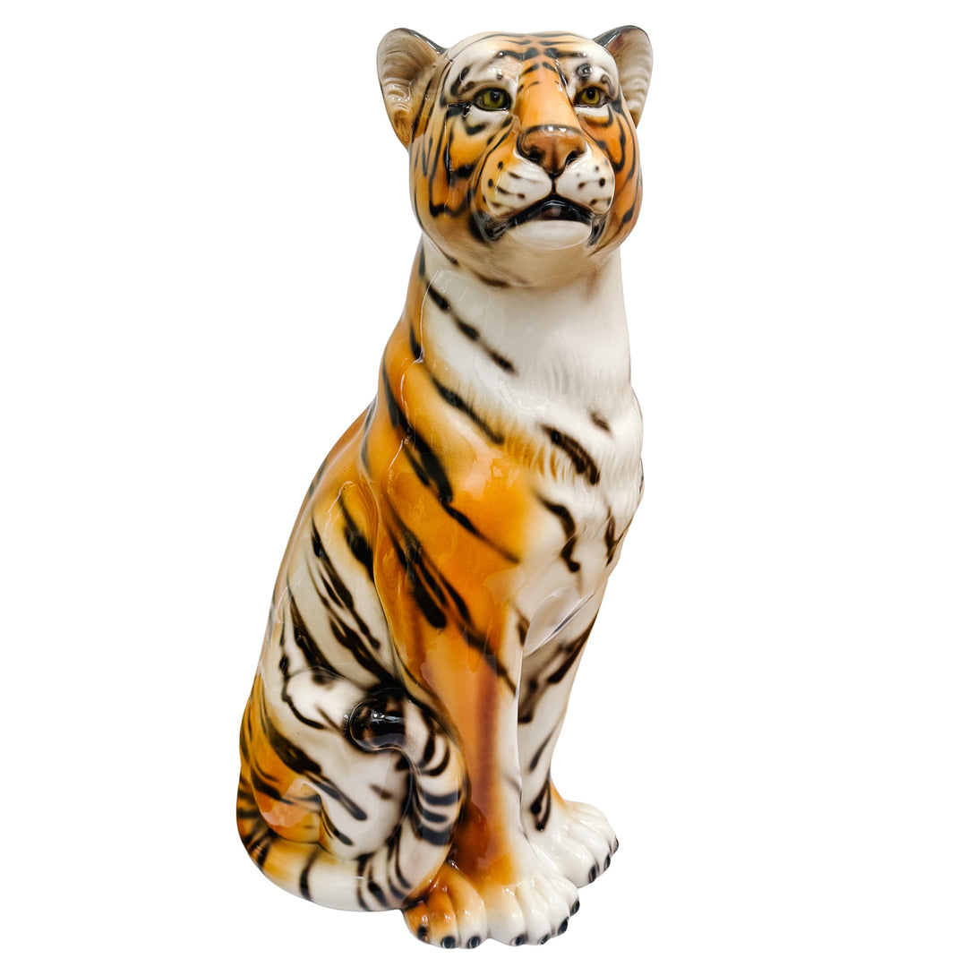 Large Scale Italian Glazed Ceramic Standing Tiger Statue