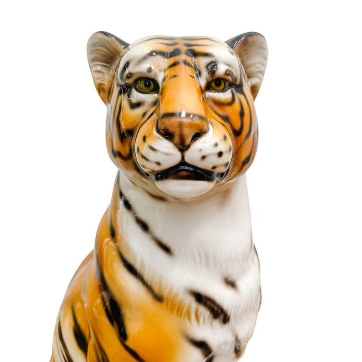 Large Scale Italian Glazed Ceramic Standing Tiger Statue