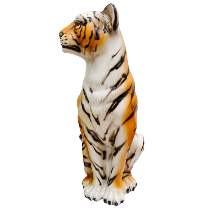 Large Scale Italian Glazed Ceramic Standing Tiger Statue