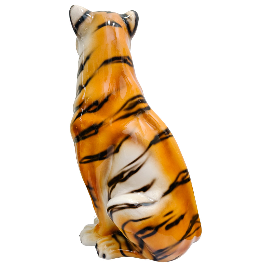 Large Scale Italian Glazed Ceramic Standing Tiger Statue