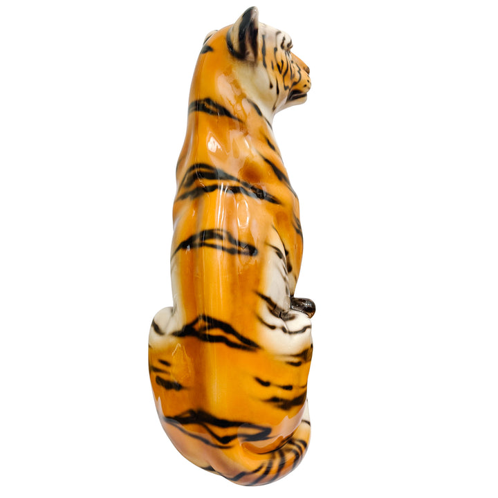 Large Scale Italian Glazed Ceramic Standing Tiger Statue