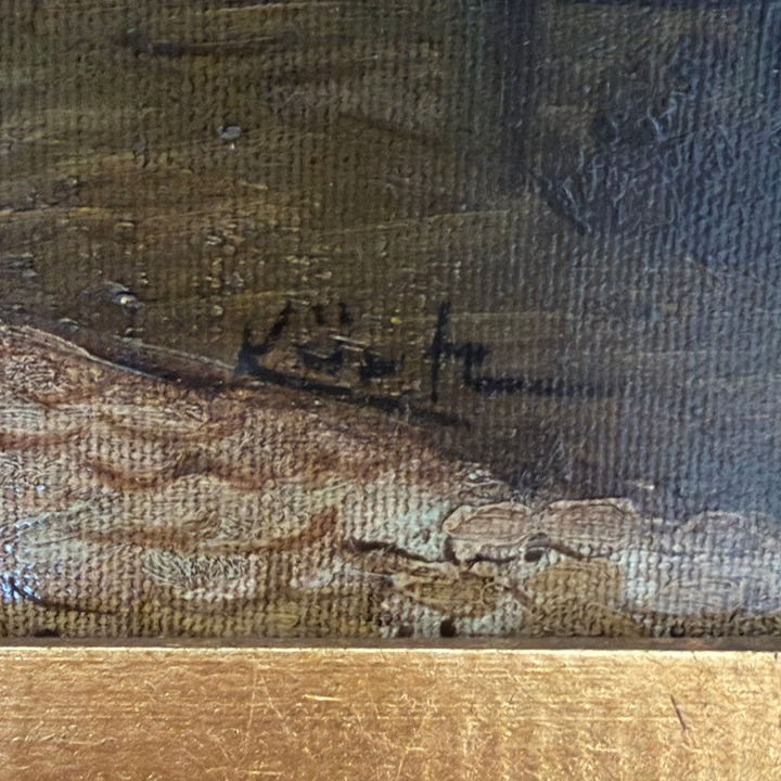 Large Scale Mid-Century Dutch Street Scene Oil on Canvas Painting After Willem Koekkoek