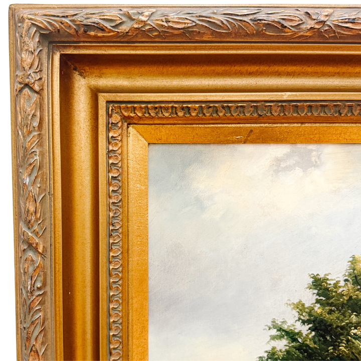 Large Scale Mid-Century Dutch Street Scene Oil on Canvas Painting After Willem Koekkoek