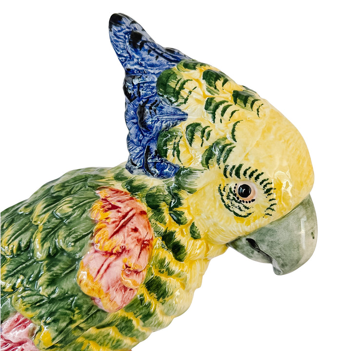 Large Scale Vintage Italian Majolica Ceramic Parrot Sculpture by Intrada 17.5"
