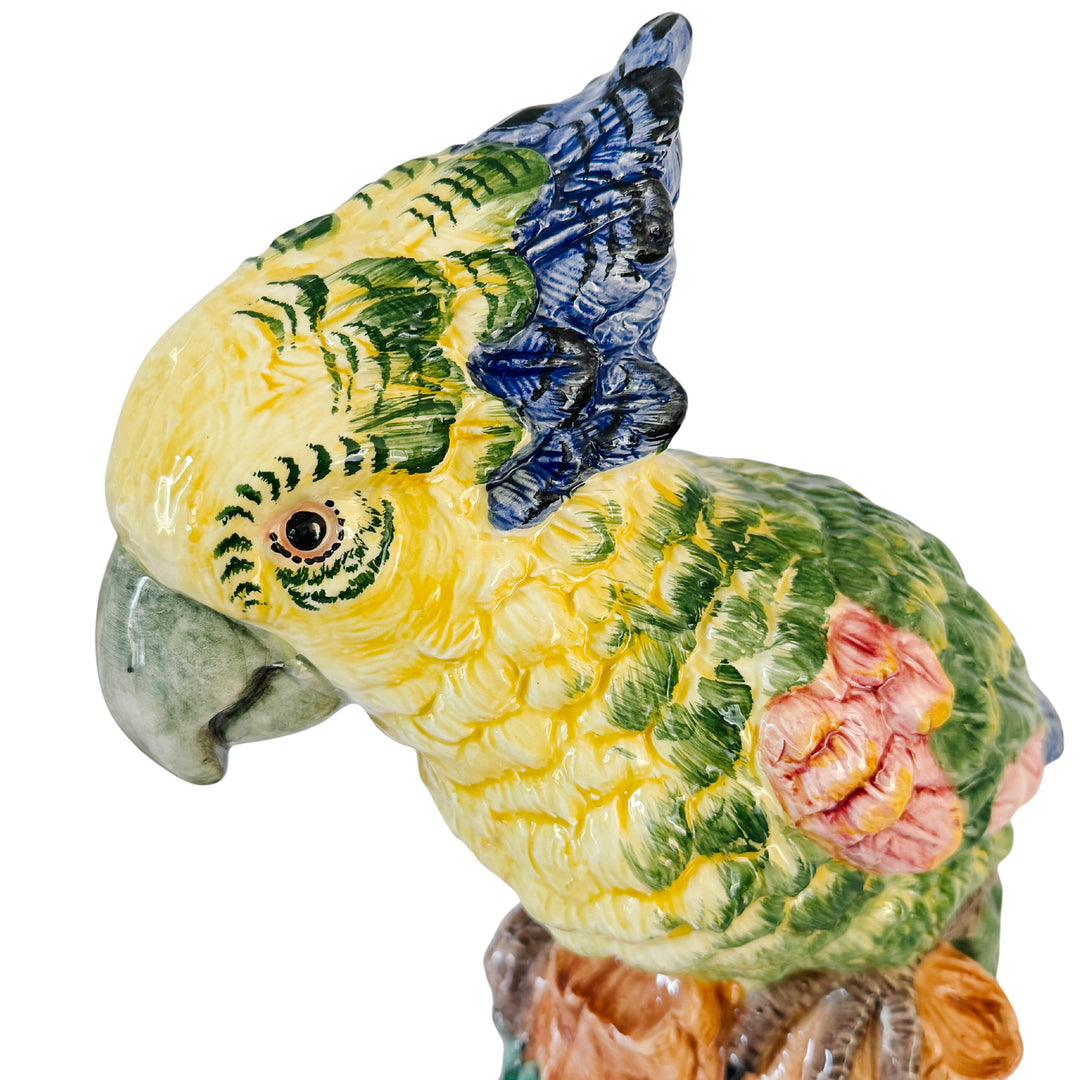 Large Scale Vintage Italian Majolica Ceramic Parrot Sculpture by Intrada 17.5"