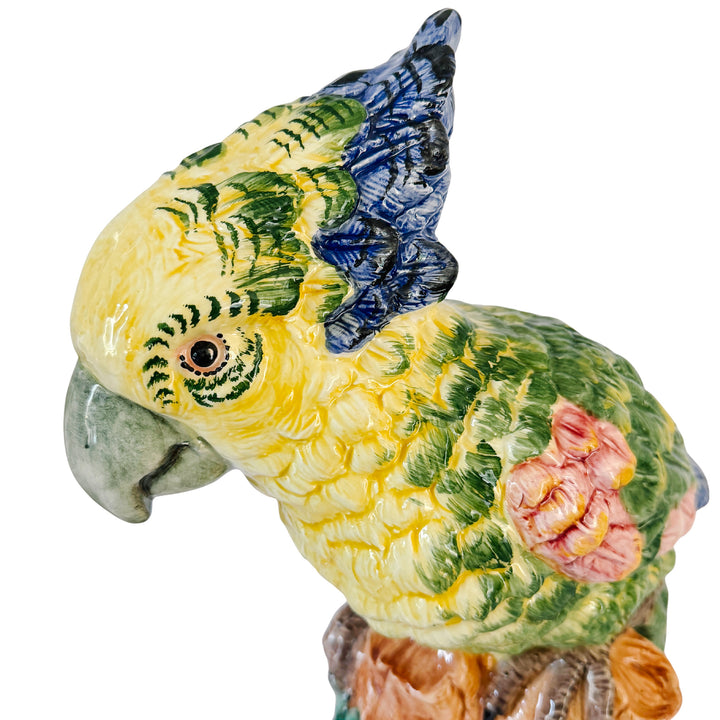 Large Scale Vintage Italian Majolica Ceramic Parrot Sculpture by Intrada 17.5"