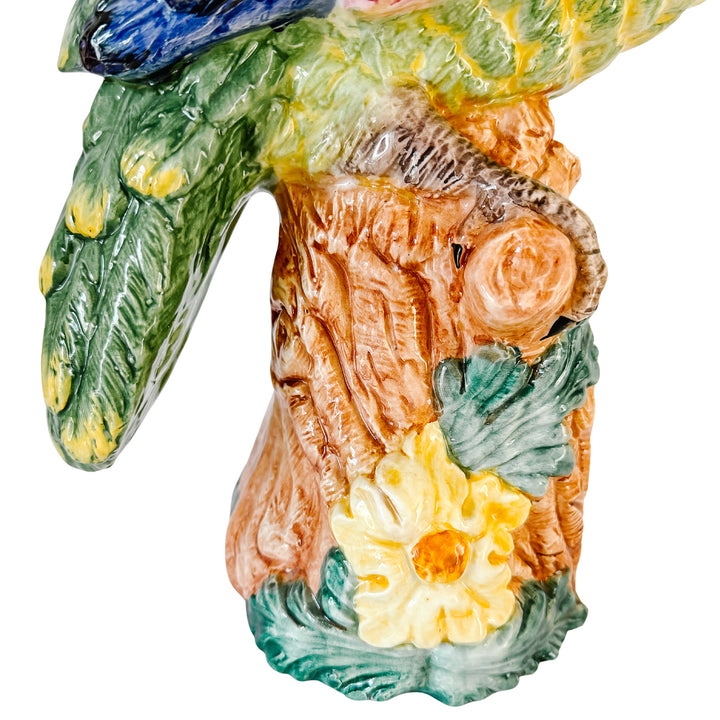 Large Scale Vintage Italian Majolica Ceramic Parrot Sculpture by Intrada 17.5"