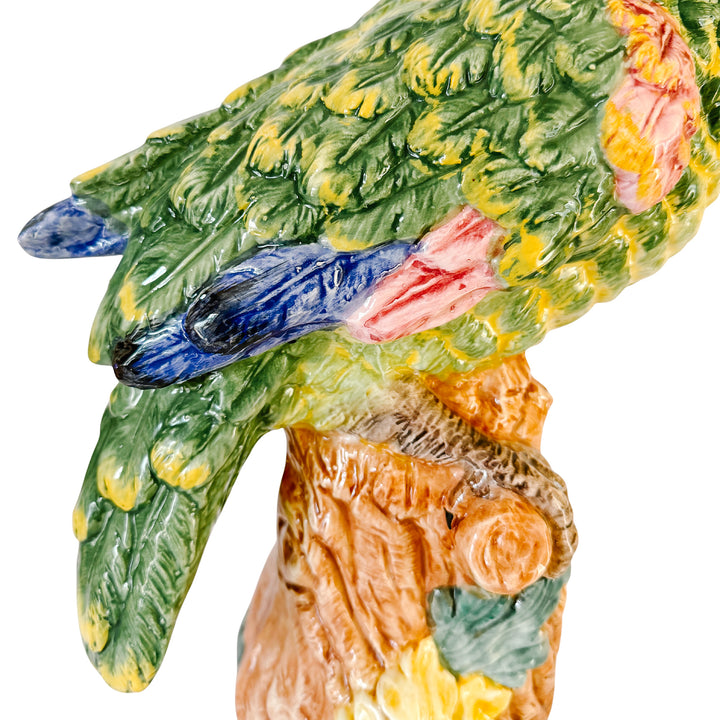 Large Scale Vintage Italian Majolica Ceramic Parrot Sculpture by Intrada 17.5"