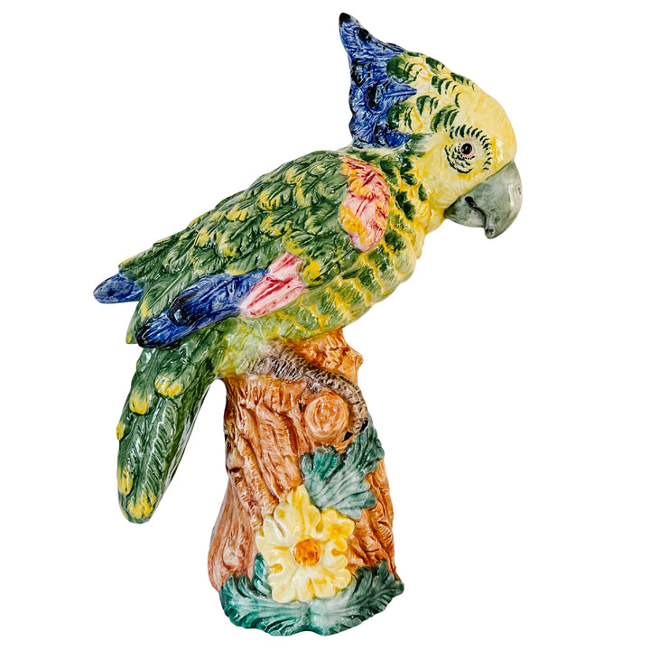 Large Scale Vintage Italian Majolica Ceramic Parrot Sculpture by Intrada 17.5"