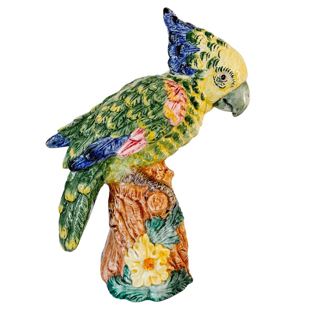 Large Scale Vintage Italian Majolica Ceramic Parrot Sculpture by Intrada 17.5"