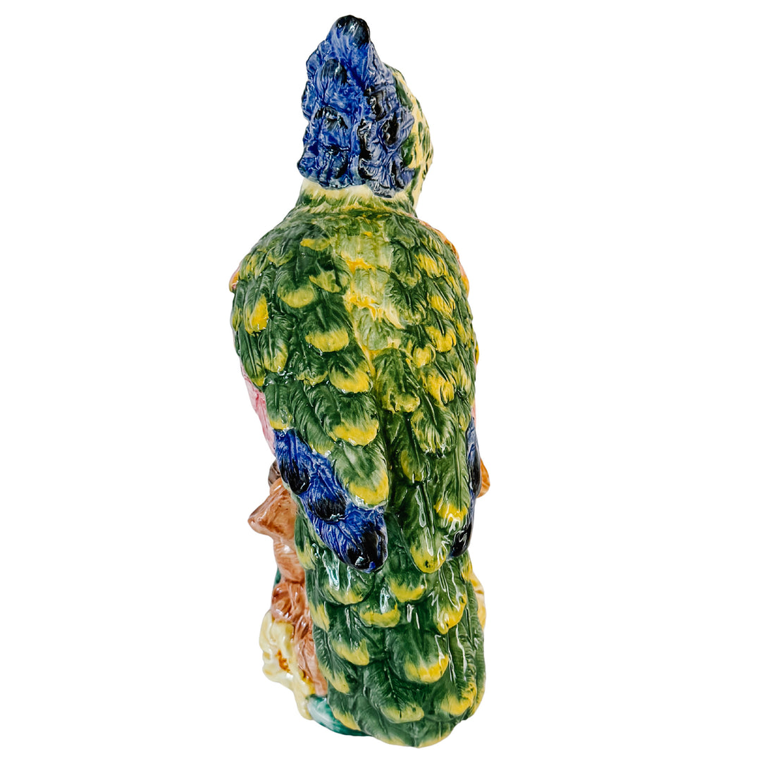 Large Scale Vintage Italian Majolica Ceramic Parrot Sculpture by Intrada 17.5"