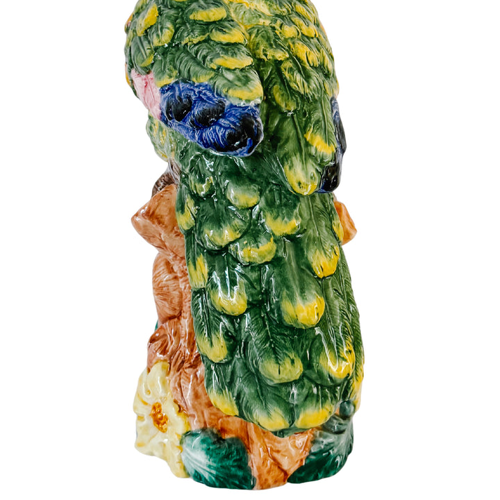 Large Scale Vintage Italian Majolica Ceramic Parrot Sculpture by Intrada 17.5"