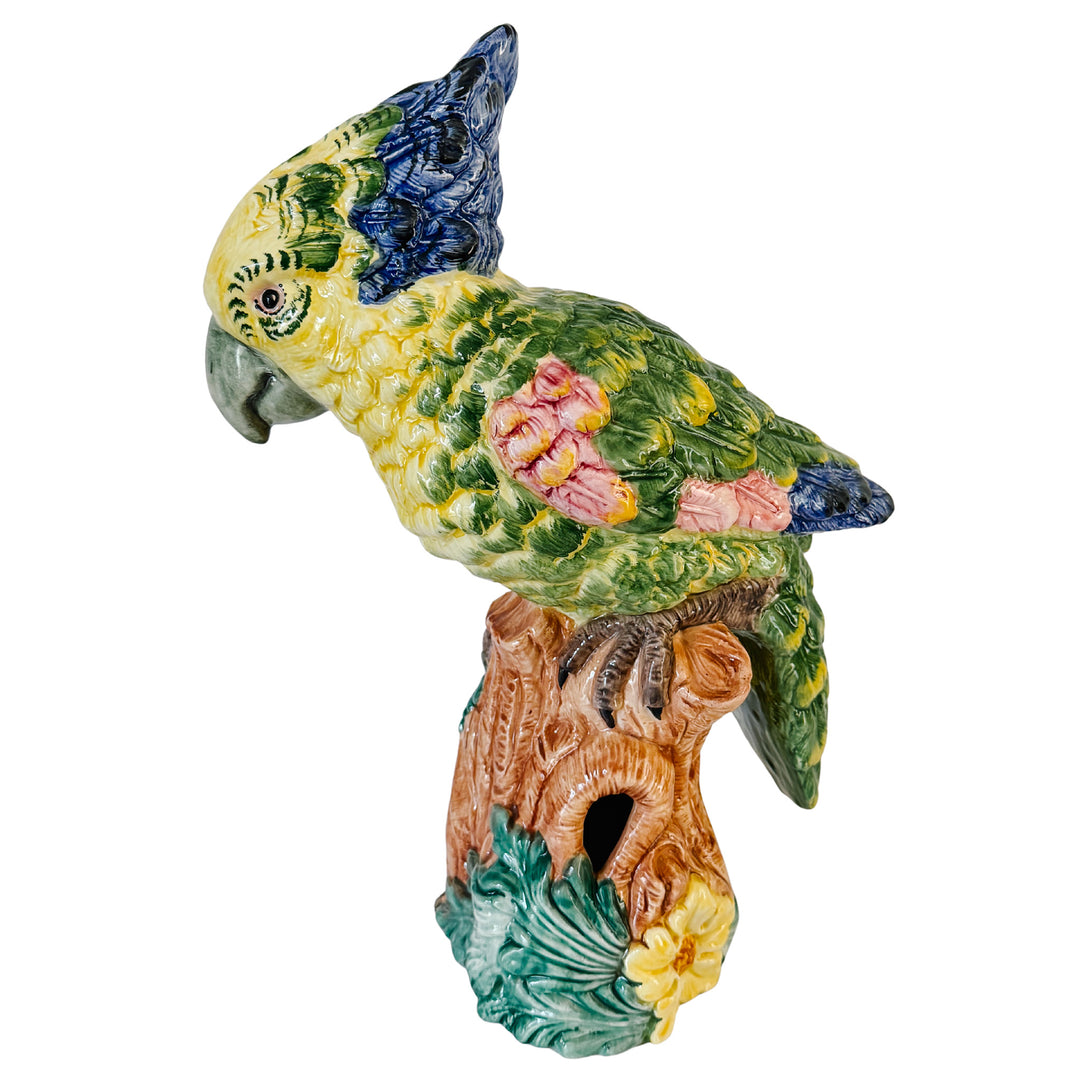 Large Scale Vintage Italian Majolica Ceramic Parrot Sculpture by Intrada 17.5"