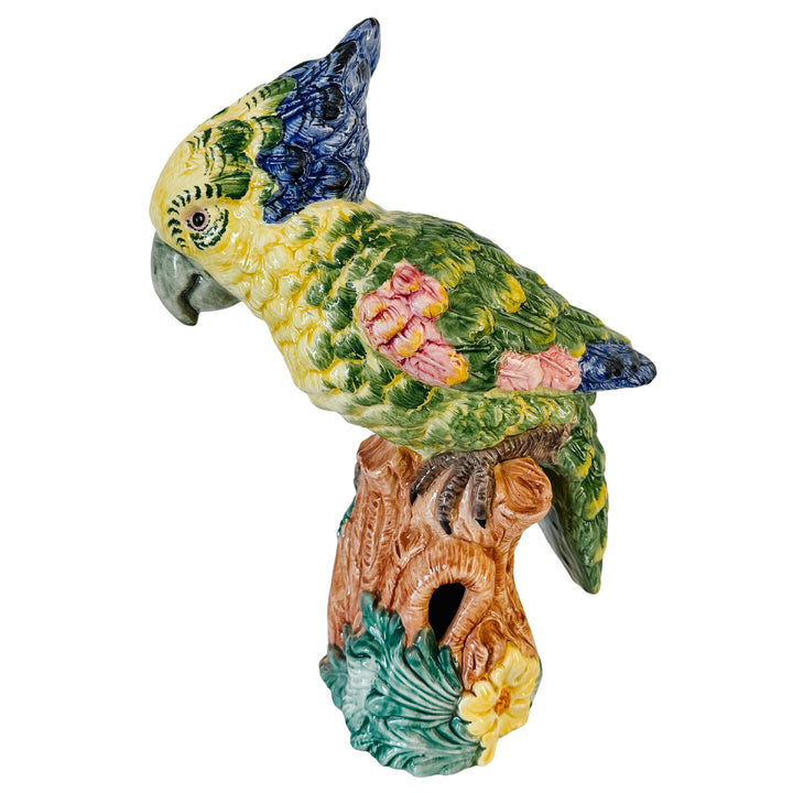 Large Scale Vintage Italian Majolica Ceramic Parrot Sculpture by Intrada 17.5"